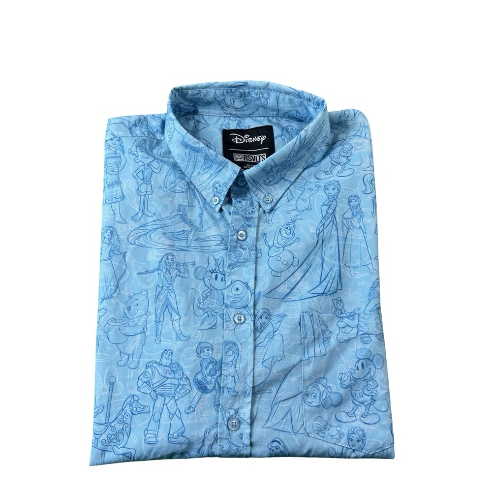 RSVLTS Disney100 Sketches to Screen Button Up Shirt Mens XL Blue Short Sleeve